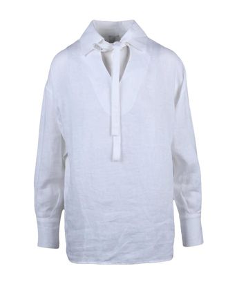 Eleventy White Gauzed Linen Blouse