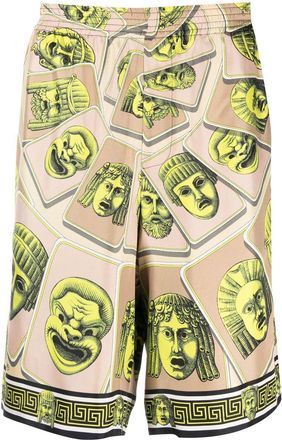 Versace Le Maschere print silk shorts - men - Cupro/Silk - 48 - Green