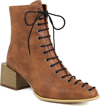 Generic Womens Lace Up Ankle Boots Synthetic Material Snakeskin Crocodile Denim Mix Pointed Toe Block Heels Comfortable Non Slip Durable for Daily Wear Street