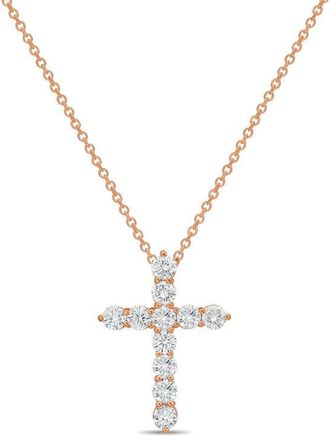 Diana M. Jewels 14kt Rose Gold 3.00 cts Lab Grown Round Diamond Cross Pendant
