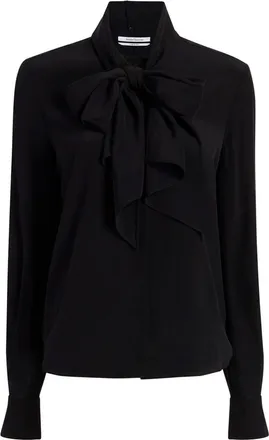 Another Tomorrow pussy-bow silk-crepe blouse - women - Silk Crepe - 42 - Black