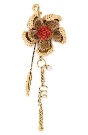 Chlo&eacute; Symbols Raffia Flower Bag Charm in Petal Beige at Nordstrom
