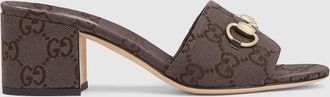 Gucci Womens Slide Sandal With Horsebit, Brown, Fabric