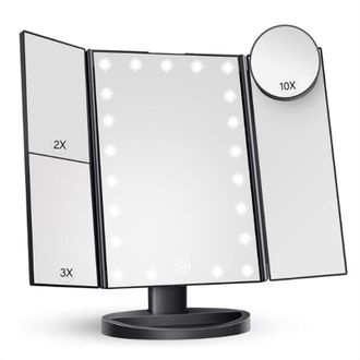 OEM Espejo De Maquillaje Con 22 Luces Led, Plegable, Aumento De 1x/2x/3x/10x, Espejo De Maquillaje T&aacute;ctil Con Iluminaci&oacute;n, Puerto De Carga Usb, Negro