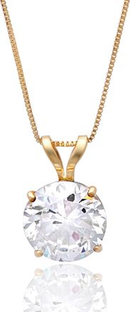 MAX + STONE 14k Yellow or White Gold Round Cubic Zirconia Pendant Necklace 5mm to 10mm