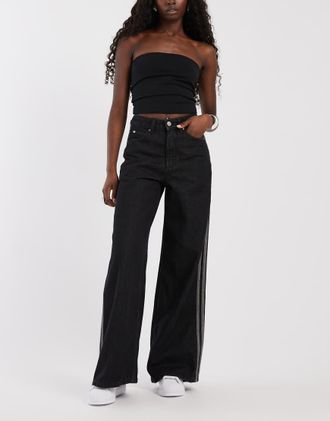 adidas Originals Jeans a fondo ampio neri-Nero
