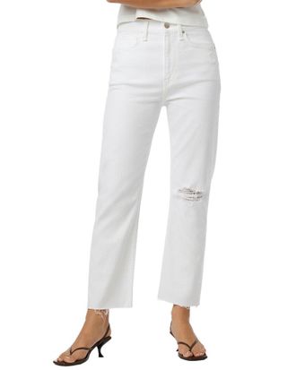 Hudson Jade Torn White Straight Crop Jean