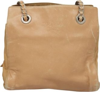 Prada Beige Leather Shoulder Bag (Pre-Owned)