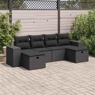 vidaXL Set De Sof&aacute;s De Jard&iacute;n 6 Piezas Y Cojines Rat&aacute;n Sint&eacute;tico Negro