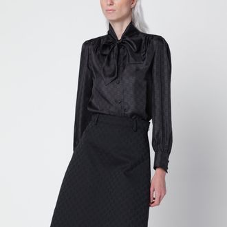 Gucci Camicia in twill di seta nera con stampa GG