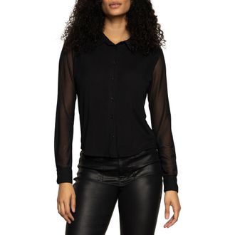 Sanctuary Mesh Button-Up Shirt in Black at Nordstrom Rack, Size Xx-Large