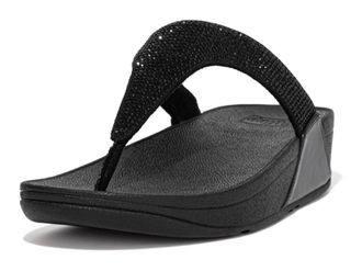 FitFlop Dianette FITFLOP LULU CRYSTAL EMBELLISHED TOE-POST SANDALS - HOTFIX, Damen, Gr. 38, schwarz, Textil, Glitzer, Schuhe Dianette, Keilabsatz, Sommerschuh