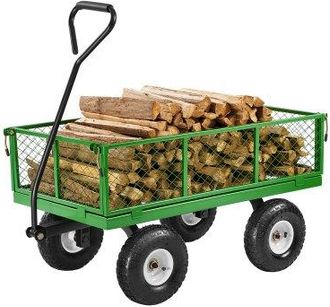 OEM Carrito Resistente De Jard&iacute;n De Acero De 1840 X 560 X 535 Mm Con Neum&aacute;ticos De 10, Laterales De Malla Extra&iacute;bles Y Manija Giratoria De 180&deg;, Capacidad