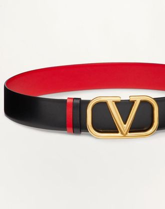 Valentino Garavani Cintura Reversibile Vlogo Signature In Vitello Lucido 40 Mm Donna NERO/ROUGE PUR 065