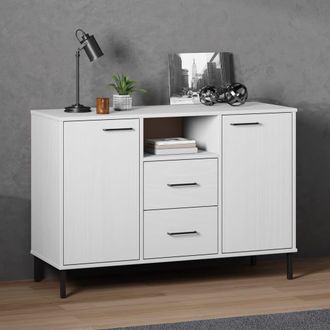 Berkfield Home Sideboard with Metal Legs White 113x40x77 cm Solid Wood OSLO | Size: 113 x 40 x 77 cm