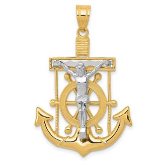 Diamond2Deal 10k Two-tone Diamond-cut Mariners Cross Pendant