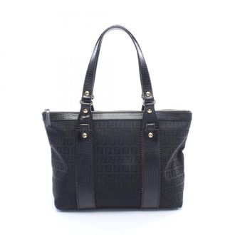 Fendi Black Canvas Leather Handbag Tote Bag (Pre-Owned)