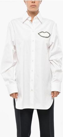 Stella McCartney Popeline Cotton Shirt with Rhinestoned Detail size 40