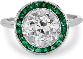 Pragnell platinum Target Cluster emerald and diamond ring - women - Platinum/Diamond/Emerald - N - Silver