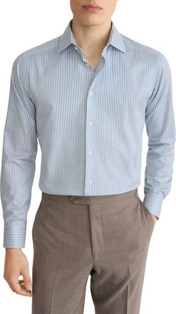 Eton Contemporary Fit Light Green Stripe Signature Cotton Twill Dress Shirt at Nordstrom, Size 17.5