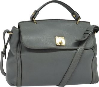 MCM Vintage Handbag Leather Gray Leather Handbag (Pre-Owned)