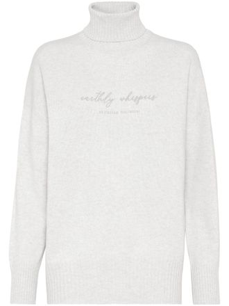 Brunello Cucinelli embroidered roll-neck jumper - women - Silk/Virgin Wool/Cashmere - S - White