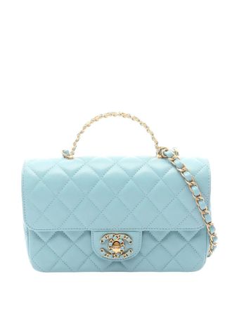 Chanel 2021-2025 CC Quilted Lambskin Crystal Logo Top Handle Flap satchel - women - Lambskin - One Size - Green