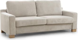 Home Heavenly Sof&aacute; de 3 plazas de tela imitaci&oacute;n pana en beige y con patas de madera
