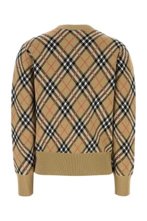 Burberry Womens Check-Pattern Wool Blend Sweater Beige Polyester
