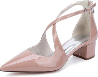 Generic Wedding Bridal Shoes Womens Bridal Patent Buckle Pointed Toe Block Wedding Chunky Low Heel Pumps Shoes 4.5Cm,Nude Pink,10 UK