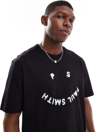 Paul Smith T-shirt nera regular fit con stampa happy con logo-Nero