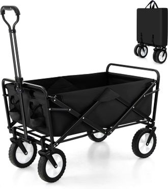 Costway Costway - Carro Playa 82l, Carro Plegable Con Ruedas, Mango Ajustable Y Soportes Para Bebida, 94 X 52 X 76-100 Cm, Carro Transporte Playa Jardin Campi