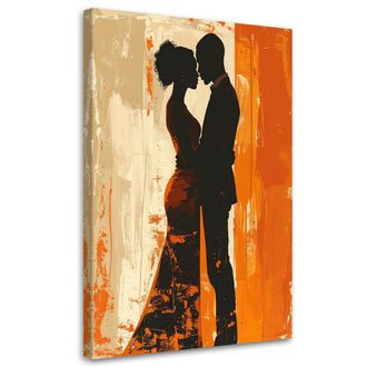 Feeby Cuadro Sobre Lienzo Una Pareja De Enamorados En Un C&aacute;lido Entorno Naranja 80x120