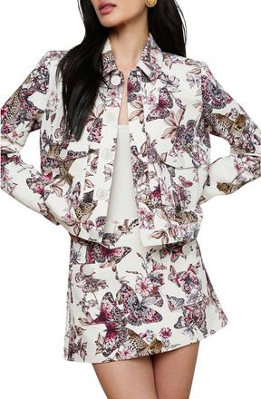 L'agence Nyx Print Crop Jacket in White Multi Large Butterfly at Nordstrom, Size 16