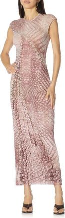 AFRM Mylo Print Mesh Maxi Dress in Cappucino Croc at Nordstrom, Size X-Large