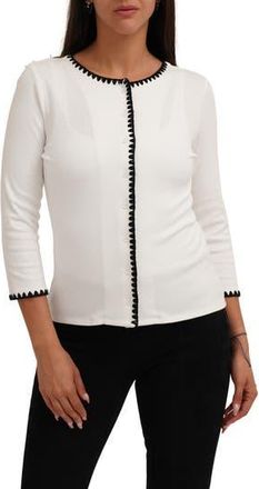 Cyrus Blanket Stitch Trim Button-Up Top in Bone W/Black at Nordstrom Rack, Size X-Large