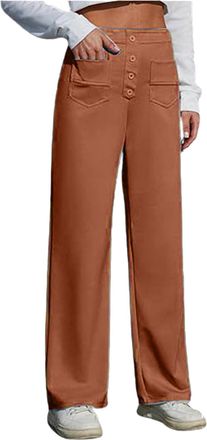 Generic Wide Leg Trousers for Women UK Tailored Office Work Stretch Yoga Pants Ladies Elasticated High Waisted Button Multiple Pockets Pull On Straight Leg Jo