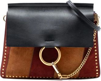 Chlo&eacute; 2017 Medium Calfskin and Stitched Suede Faye crossbody bag - Nero
