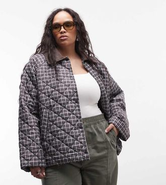 Noisy May Giacca trapuntata leggera marrone a quadri in tessuto a coste a contrasto