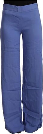 P.A.R.O.S.H. Elegante blauwe broek met wijde pijpen en hoge taille - Dames - Wijde Broeken - Blauw - 2XS - Broeken