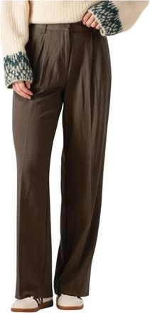 Object Objkara HW Straight Pant 142 - Dames - Wijde Broeken - Bruin - XS - Polyester - Broeken