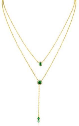 Kenneth Jay Lane Cubic Zirconia Layered Y-Necklace in Green/Gold at Nordstrom Rack