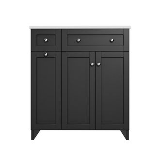 Urban Meuble Mueble bajo lavabo de 76 cm negro con lavabo de cer&aacute;mica y cajones
