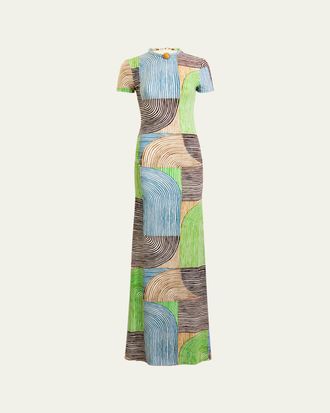 Silvia Tcherassi Yara Abstract-Print Short-Sleeve Maxi Dress