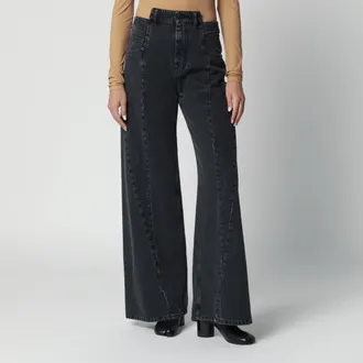 Maison Margiela Jeans a gamba ampia in denim di cotone nero slavato