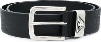 Emporio Armani Leren riem met logo gesp - Heren - Riemen - Zwart - 90 CM - Leer - Accessoires