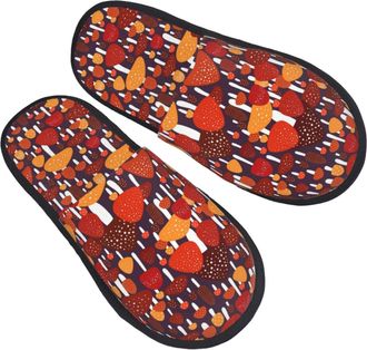 Generic Camping Slippers Mushroom Pattern Warm Sleepers Soft Fuzzy Slippers Travel House Shoes For Winter Women & Men L