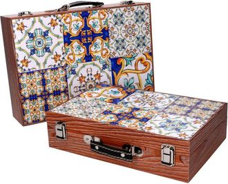 Vacchetti Maleta De Madera Caja 1-2 Borde Marr&oacute;n Azul Cm34x9,3h24