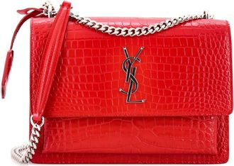 Saint Laurent Sunset leren medium crossbodytas met krokodillen-reli&euml;f - Rood