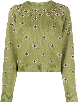 Kenzo floral-embroidered wool jumper - women - Wool - M - Green